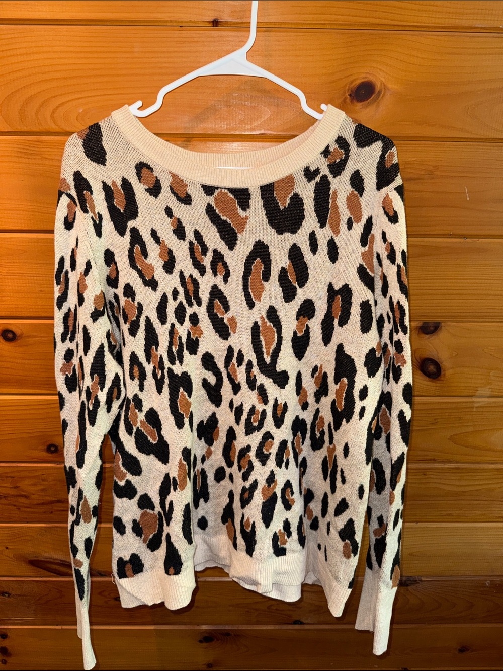 a new day Leopard Print Crew Neck Sweater in Cream, Black, Brown